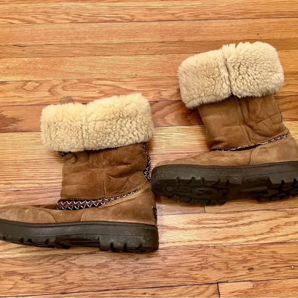 UGG Brown Suede Boots with Knit Accents